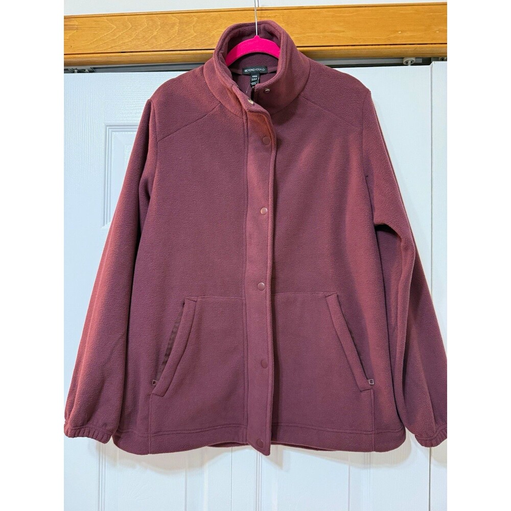 NWT Beyond Yoga Purple Fleece Snap-Front Jacket w/ Pockets Size M